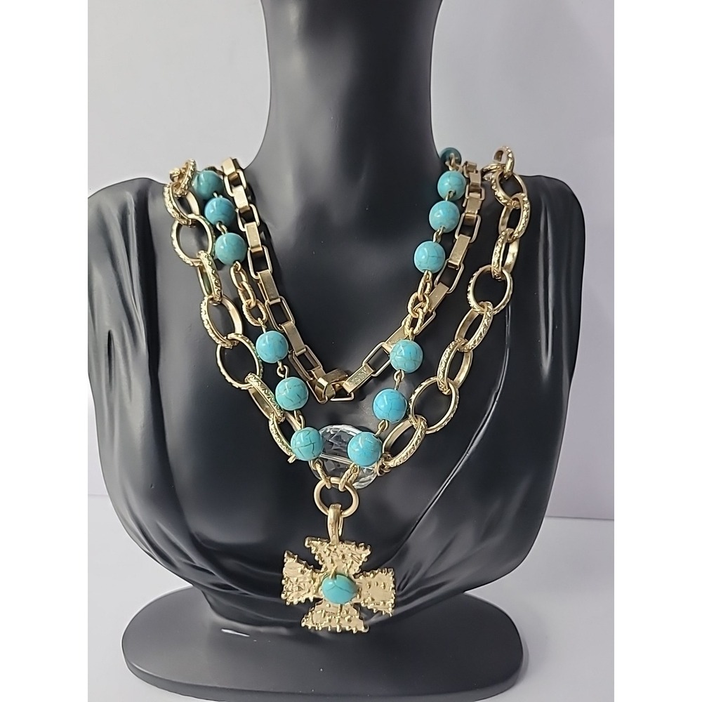 New Ethel Myrtle Necklace Multi Strand Chain Beaded Blue Jewelry Costume
